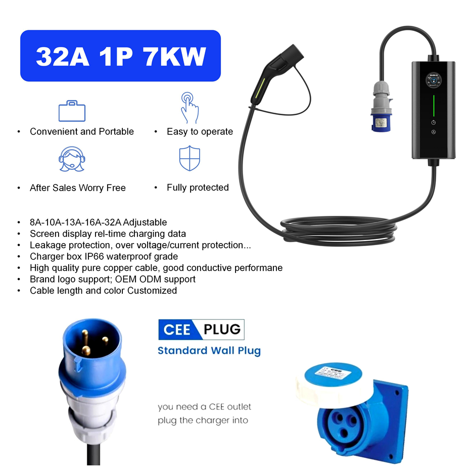 7KW 32A Type 1 J1772 Charger
